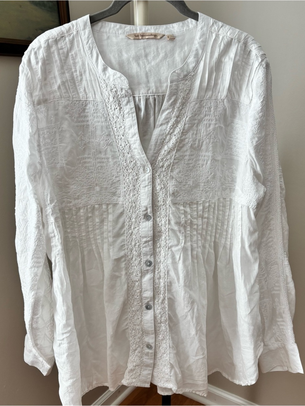 Soft Surroundings White Cotton Lacy Embroidered Tunic Top XL